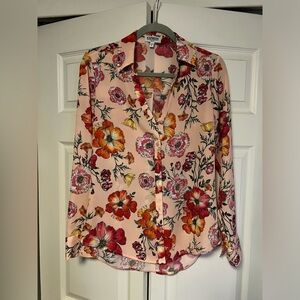 Express Pink Floral Portofino shirt slim fit Button-Down Blouse Small poppies